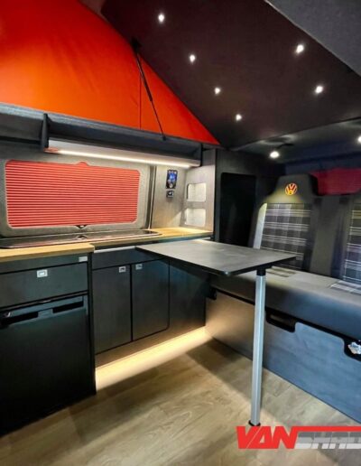 Slate and real oak camper van interior