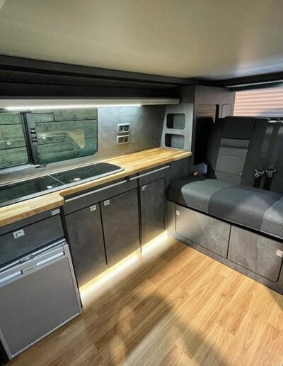 Slate and solid oak campervan interior